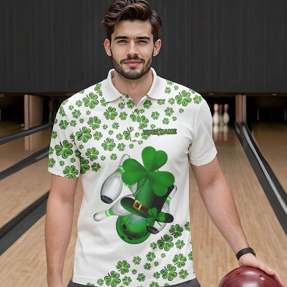 Green shamrock bowling shirts for men Custom St Patrick Day white team league bowling jerseys NQS9400