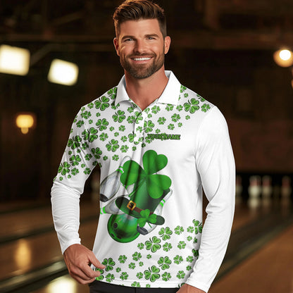 Green shamrock bowling shirts for men Custom St Patrick Day white team league bowling jerseys NQS9400