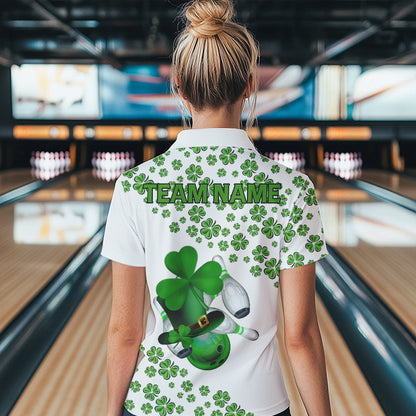 Green shamrock bowling shirts for Women Custom St Patrick Day white team league bowling jerseys NQS9400