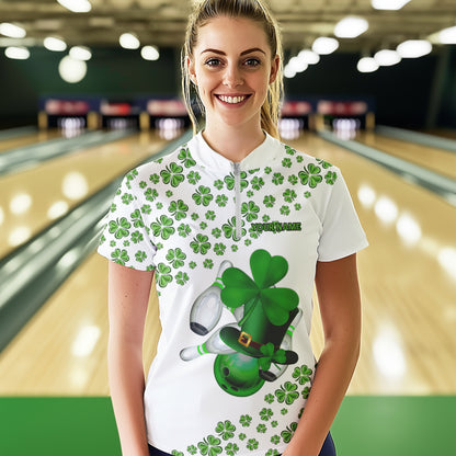 Green shamrock bowling shirts for Women Custom St Patrick Day white team league bowling jerseys NQS9400