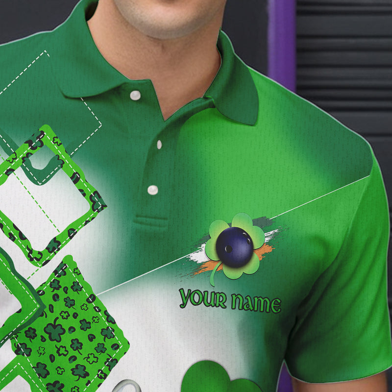 Green shamrock Mens bowling polo, quarter zip shirts Custom St Patrick Day team league bowling jerseys NQS9556