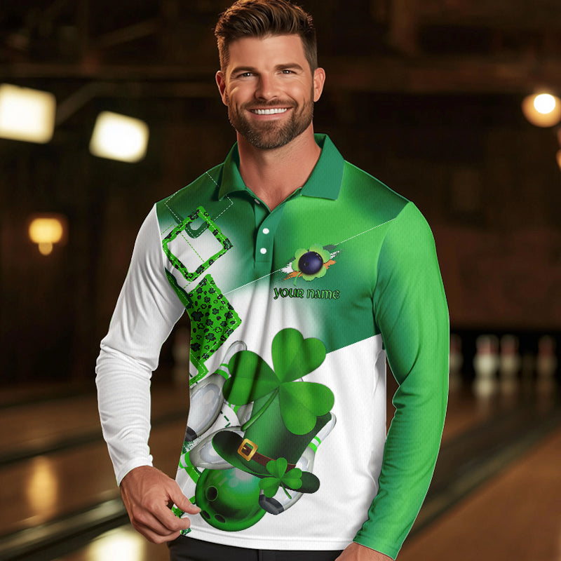 Green shamrock Mens bowling polo, quarter zip shirts Custom St Patrick Day team league bowling jerseys NQS9556