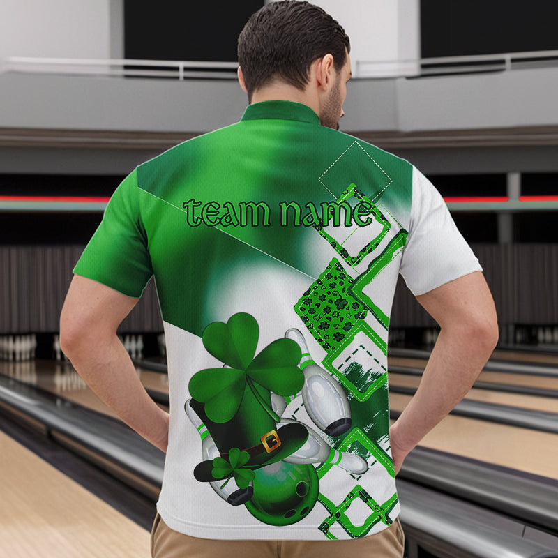 Green shamrock Mens bowling polo, quarter zip shirts Custom St Patrick Day team league bowling jerseys NQS9556