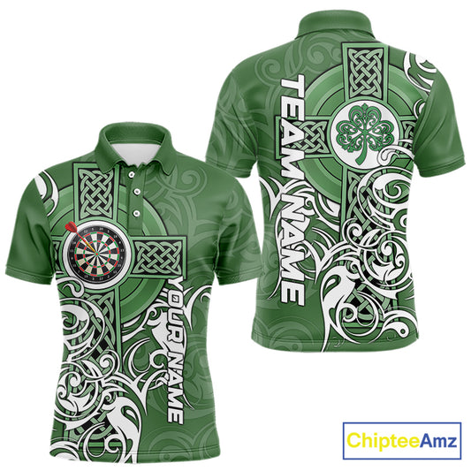 Green Irish Tribal Cross St Patrick's Day Mens Darts shirts Custom Lucky Darts Team Jerseys NQS9553