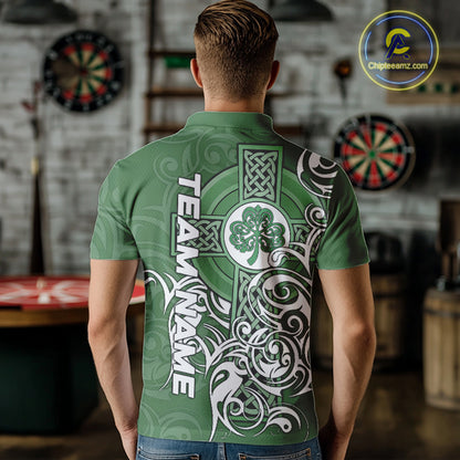 Green Irish Tribal Cross St Patrick's Day Mens Darts shirts Custom Lucky Darts Team Jerseys NQS9553