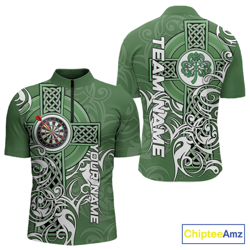 Green Irish Tribal Cross St Patrick's Day Mens Darts shirts Custom Lucky Darts Team Jerseys NQS9553