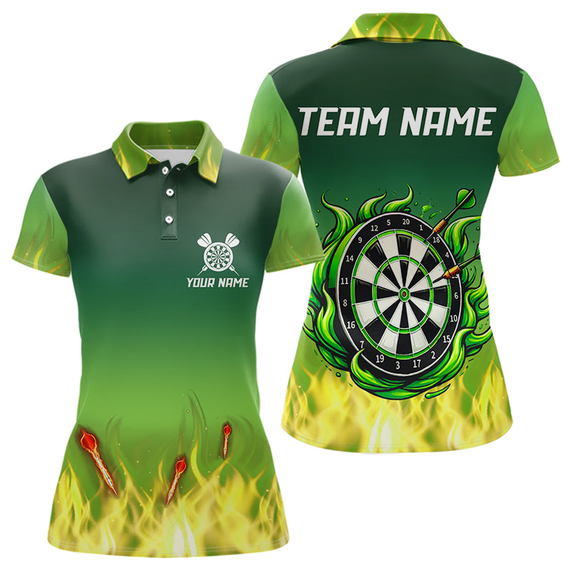 Yellow Green Flame Darts Shirts For Women Custom Fire Team Darts Jersey NQS9558