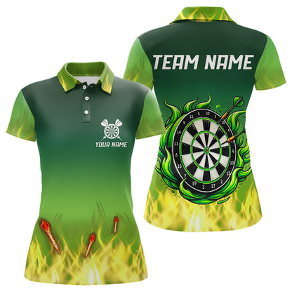 Yellow Green Flame Darts Shirts For Women Custom Fire Team Darts Jersey NQS9558