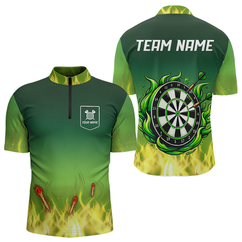 Yellow Green Flame Darts Shirts For Men Custom Fire Team Darts Jerseys NQS9558