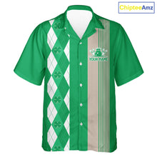 Load image into Gallery viewer, Retro Green argyle pattern shamrock Bowling Hawaiian shirts custom St Patrick's bowling team jersey NQS11667