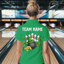 Load image into Gallery viewer, Retro Green argyle pattern shamrock Bowling shirts For Women custom St Patrick's bowling team jersey NQS11667