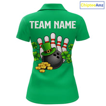 Load image into Gallery viewer, Retro Green argyle pattern shamrock Bowling shirts For Women custom St Patrick's bowling team jersey NQS11667
