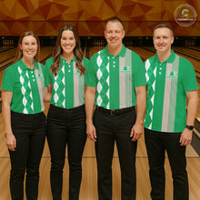 Load image into Gallery viewer, Retro Green argyle pattern shamrock Bowling shirts For Women custom St Patrick's bowling team jersey NQS11667