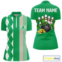 Load image into Gallery viewer, Retro Green argyle pattern shamrock Bowling shirts For Women custom St Patrick's bowling team jersey NQS11667