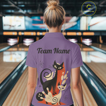 Load image into Gallery viewer, Custom retro bowling shirts Cats Bowling jersey for Women Team Bowling Polo, 1/4 Zip Shirts | Purple NQS11668