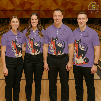 Custom retro bowling shirts Cat Bowling jersey for men Team Bowling Polo, 1/4 Zip Shirts | Purple NQS11668