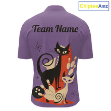 Load image into Gallery viewer, Custom retro bowling shirts Cat Bowling jersey for men Team Bowling Polo, 1/4 Zip Shirts | Purple NQS11668