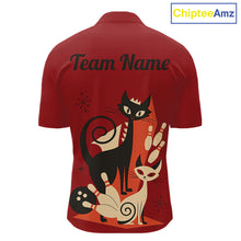 Load image into Gallery viewer, Custom retro bowling shirts Cat Bowling jersey for men Team Bowling Polo, 1/4 Zip Shirts | Red NQS11669