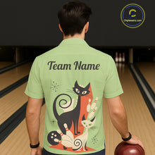 Load image into Gallery viewer, Custom retro bowling Hawaiian shirts Cat Bowling jersey Team Bowling button up Shirt | Green NQS11670