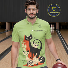 Load image into Gallery viewer, Custom retro bowling shirts Cat Bowling jersey for men Team Bowling Polo, 1/4 Zip Shirts | Green NQS11670