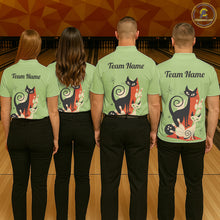 Load image into Gallery viewer, Custom retro bowling shirts Cat Bowling jersey for men Team Bowling Polo, 1/4 Zip Shirts | Green NQS11670