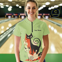 Load image into Gallery viewer, Custom retro bowling shirts Cats Bowling jersey for Women Team Bowling Polo, 1/4 Zip Shirts | Green NQS11670