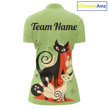 Load image into Gallery viewer, Custom retro bowling shirts Cats Bowling jersey for Women Team Bowling Polo, 1/4 Zip Shirts | Green NQS11670
