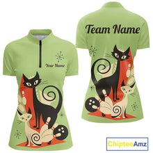 Load image into Gallery viewer, Custom retro bowling shirts Cats Bowling jersey for Women Team Bowling Polo, 1/4 Zip Shirts | Green NQS11670