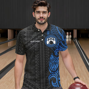 Black and Blue Tribal pattern Mens Bowling Shirts Custom Bowling outfit men Team bowling league jersey NQS9713
