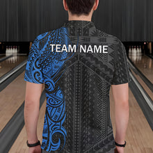 Load image into Gallery viewer, Black and Blue Tribal pattern Mens Bowling Shirts Custom Bowling outfit men Team bowling league jersey NQS9713