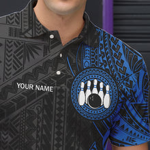 Load image into Gallery viewer, Black and Blue Tribal pattern Mens Bowling Shirts Custom Bowling outfit men Team bowling league jersey NQS9713
