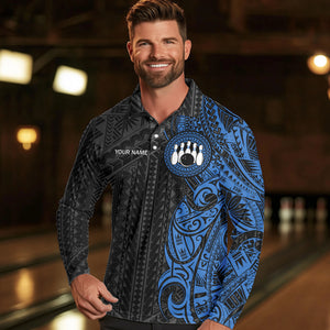 Black and Blue Tribal pattern Mens Bowling Shirts Custom Bowling outfit men Team bowling league jersey NQS9713
