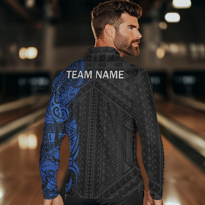 Black and Blue Tribal pattern Mens Bowling Shirts Custom Bowling outfit men Team bowling league jersey NQS9713
