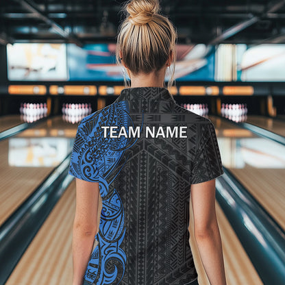 Black and Blue Tribal pattern Womens Bowling Shirts Custom Bowling outfit ladies Team bowling jerseys NQS9713