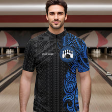 Load image into Gallery viewer, Black and Blue Tribal pattern Mens Bowling Shirts Custom Bowling outfit men Team bowling league jersey NQS9713