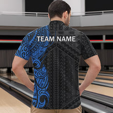 Load image into Gallery viewer, Black and Blue Tribal pattern Mens Bowling Shirts Custom Bowling outfit men Team bowling league jersey NQS9713