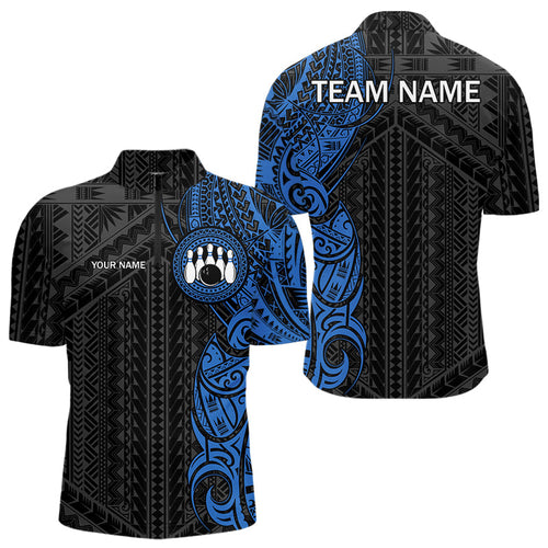 Black and Blue Tribal pattern Mens Bowling Shirts Custom Bowling outfit men Team bowling league jersey NQS9713