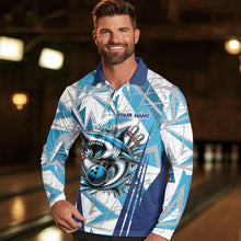 Load image into Gallery viewer, Personalized Blue Camo Shark Bowling Team Shirts For Men Custom Shark Bowling Polo, Quarter Zip Shirt NQS9719