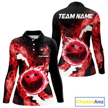 Load image into Gallery viewer, Red Flame Fire Bowling Shirts for Women Custom Bowling Team Jersey Bowling Polo &amp; Quarter-Zip Shirts NQS11751
