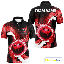 Load image into Gallery viewer, Red Flame Fire Bowling Shirts for Men Custom Bowling Team Jersey Bowling Polo &amp; Quarter-Zip Shirts NQS11751