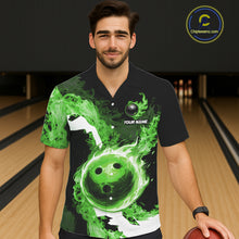 Load image into Gallery viewer, Green Flame Fire Bowling Hawaiian Shirt Custom Bowling Team Jersey Bowling Button-up Shirts NQS11752