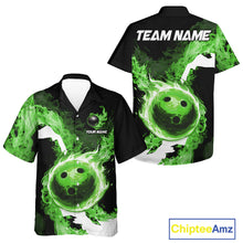 Load image into Gallery viewer, Green Flame Fire Bowling Hawaiian Shirt Custom Bowling Team Jersey Bowling Button-up Shirts NQS11752