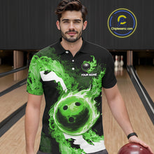 Load image into Gallery viewer, Green Flame Fire Bowling Shirts for Men Custom Bowling Team Jersey Bowling Polo &amp; Quarter-Zip Shirts NQS11752