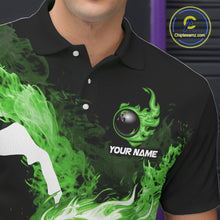 Load image into Gallery viewer, Green Flame Fire Bowling Shirts for Men Custom Bowling Team Jersey Bowling Polo &amp; Quarter-Zip Shirts NQS11752