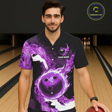 Load image into Gallery viewer, Purple Flame Fire Bowling Hawaiian Shirt Custom Bowling Team Jersey Bowling Button-up Shirts NQS11753