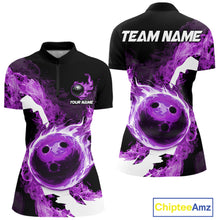 Load image into Gallery viewer, Purple Flame Fire Bowling Shirts for Women Custom Bowling Team Jersey Bowling Polo &amp; 1/4-Zip Shirts NQS11753