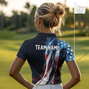 American flag Black Women golf polo shirts Custom team patriotic golf top for ladies NQS9978