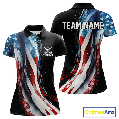 American flag Black Women golf polo shirts Custom team patriotic golf top for ladies NQS9978
