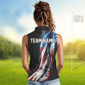 American flag Black Women sleeveless golf polo shirts Custom team patriotic golf top for ladies NQS9978