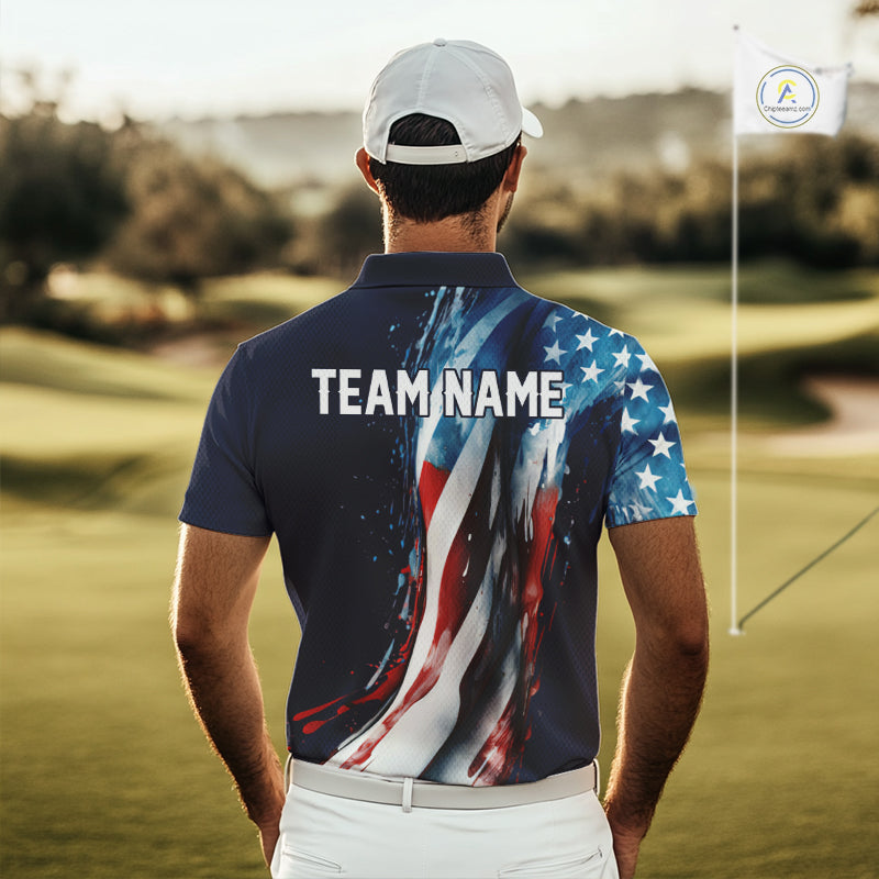 American flag Navy Blue Men golf polo shirts Custom team patriotic golf top for mens NQS9979